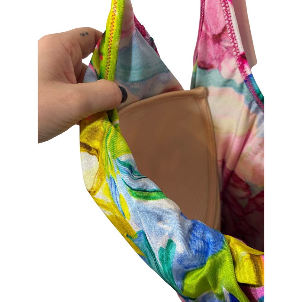 Vintage Gottex Floral Ruched One Piece Swimsuit Tropical Watercolor Maillot M - Picture 4 of 6